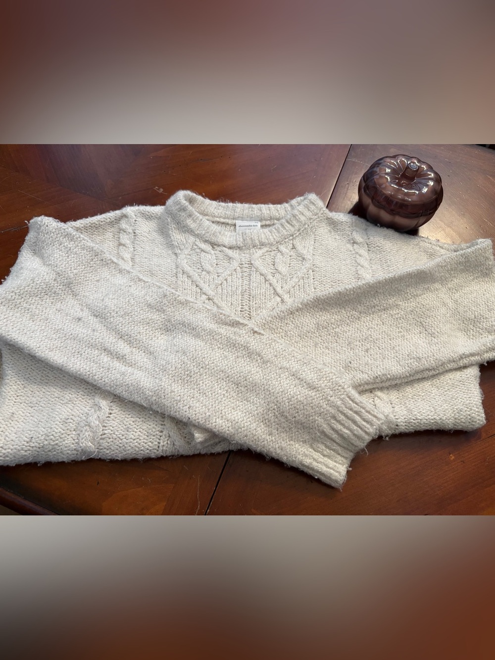Abercrombie Kids’ Cozy Cream Crew Cable Knit Sweater, Sz 13/14